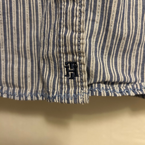 Tommy Hilfiger Striped Ruffle Roll Tab Button Down Women Top‎ Size Extra Large - Picture 2 of 9
